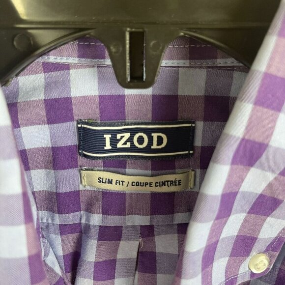 Izod Men Slim Fit Long Sleeve Plaid Button Down T-shirt Size 14-14 1/2 - Picture 3 of 7